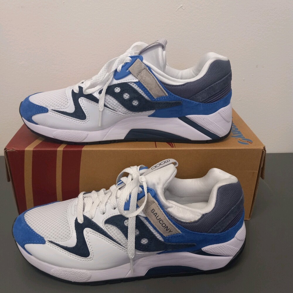SAUCONY men shoes White leather and tech fabric GRID 9000 sneaker with blue
